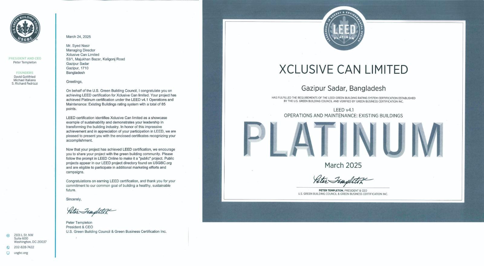 LEED Platinum Certificate certificate image