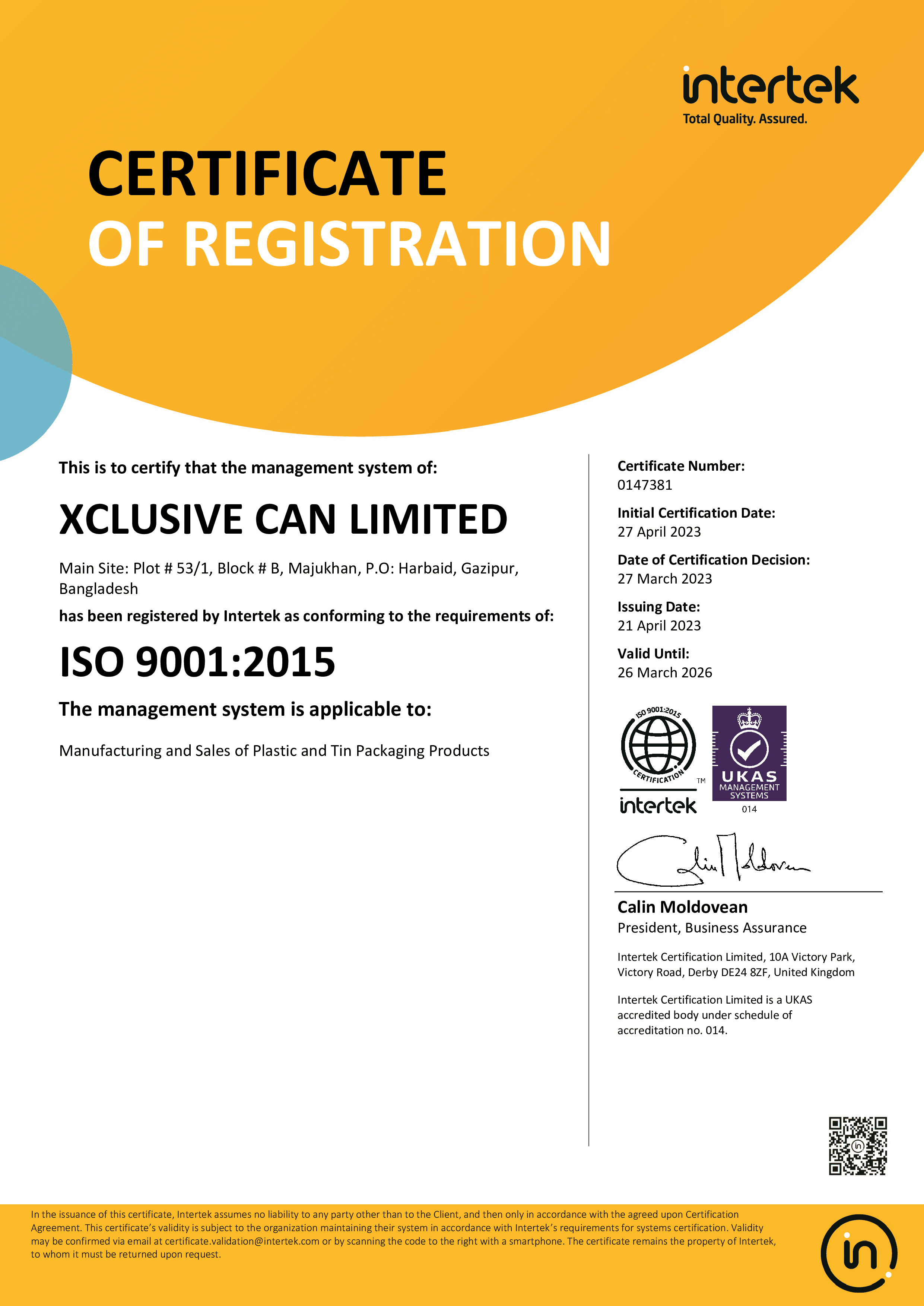 ISO 9001: 2015 certificate image